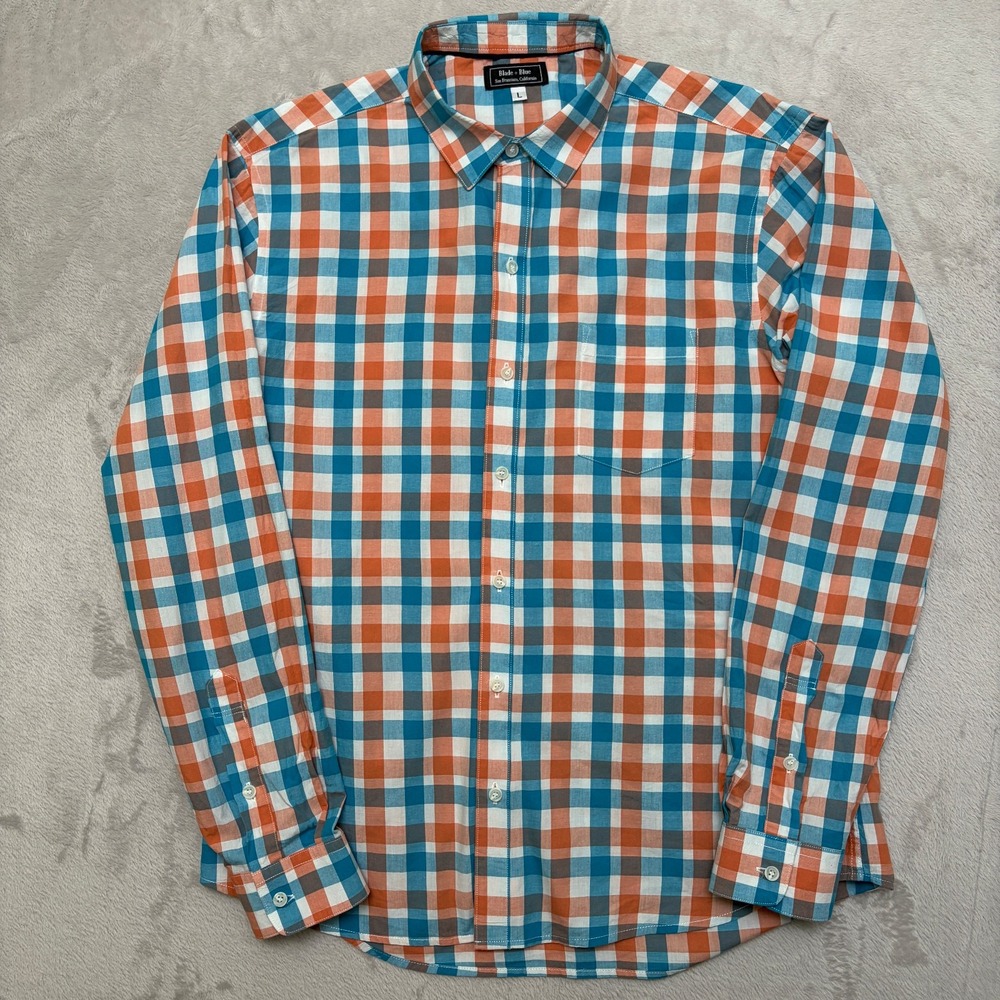 Blade + Blue San Francisco CA Orange Blue Spread Collar Shirt L made in USA